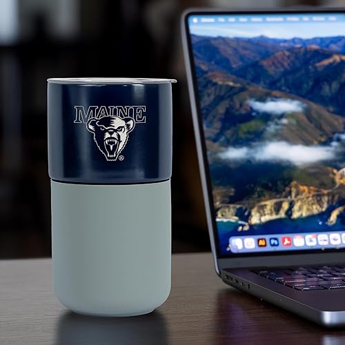 Miniatura 507 de Rico Industries NCAA Miami of Ohio Redhawks - Vaso de cerámica de 16 onzas con agarre de silicona, grabado láser profundo, diseño de color negro