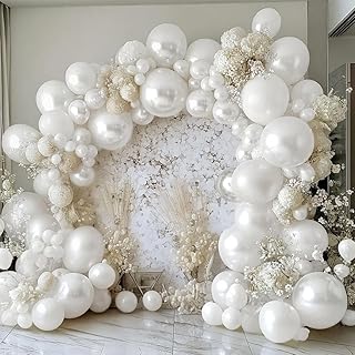 Pearl White Balloons Double Stuffed Latex Pastel White Balloon Garland Different Sizes 18/12/5in Cream