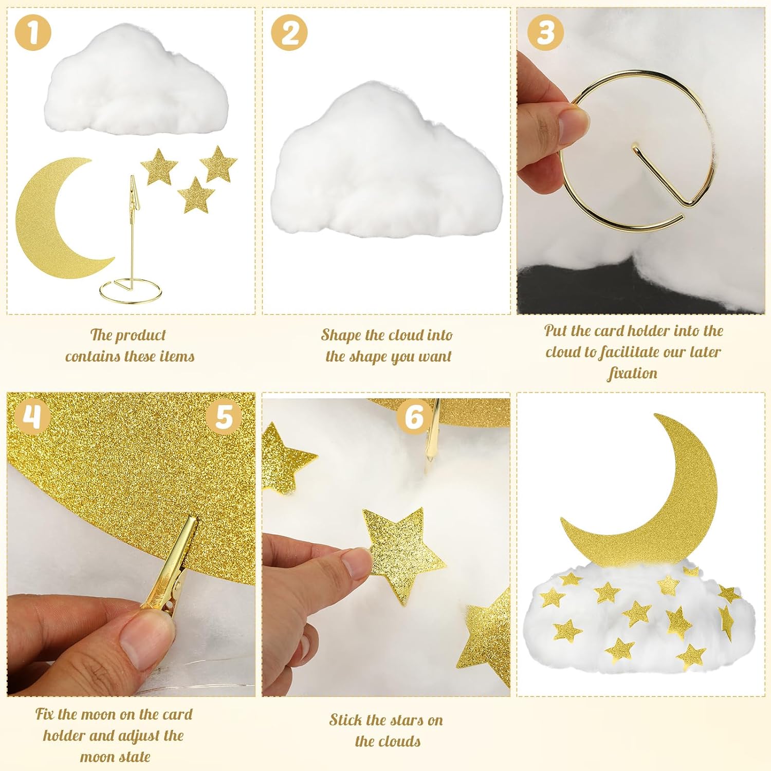 Soulchen 39 Pcs Little Star Table Centerpieces Baby Shower Centerpiece Gender Reveal Decorations 3D Star Moon Cloud Party Room Decor Fake Clouds Prop for Birthday Wedding Christmas Halloween (Gold)
