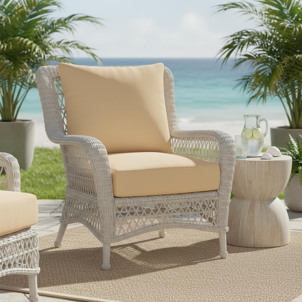 RSH DECOR Sunbrella Deep Seating Cushion with Pillow Back | 24” x 24” x 4" Seat | Water & Fade-Resistant | Outdoor Chair Cushion Set for Patio Furniture | Made in USA (Canvas Java Brown)