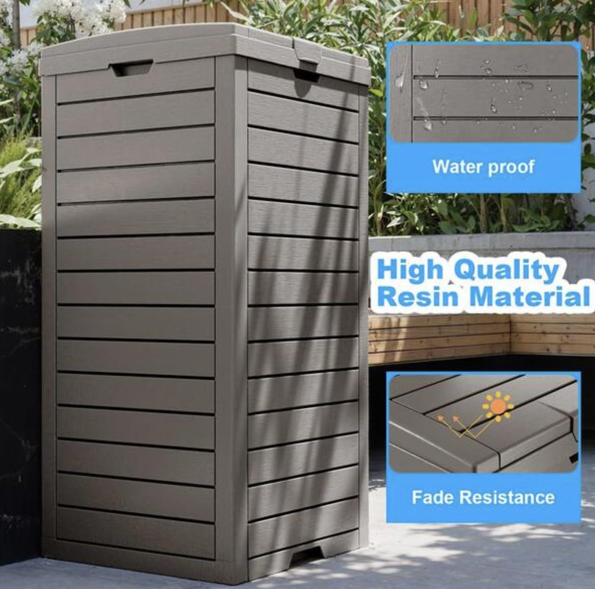 31 Gallon Brown Outdoor Storage Trash Can with Lid VQ92444