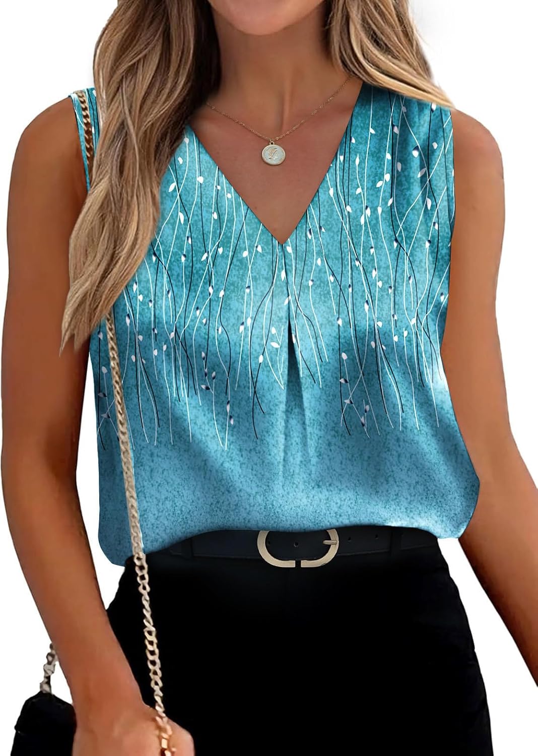 OFEEFAN Womens Tank Tops V Neck Silk Satin Camisole Pleated Sleeveless Blouses Dressy Casual Business Summer Basic Tank Shirt - Image 2