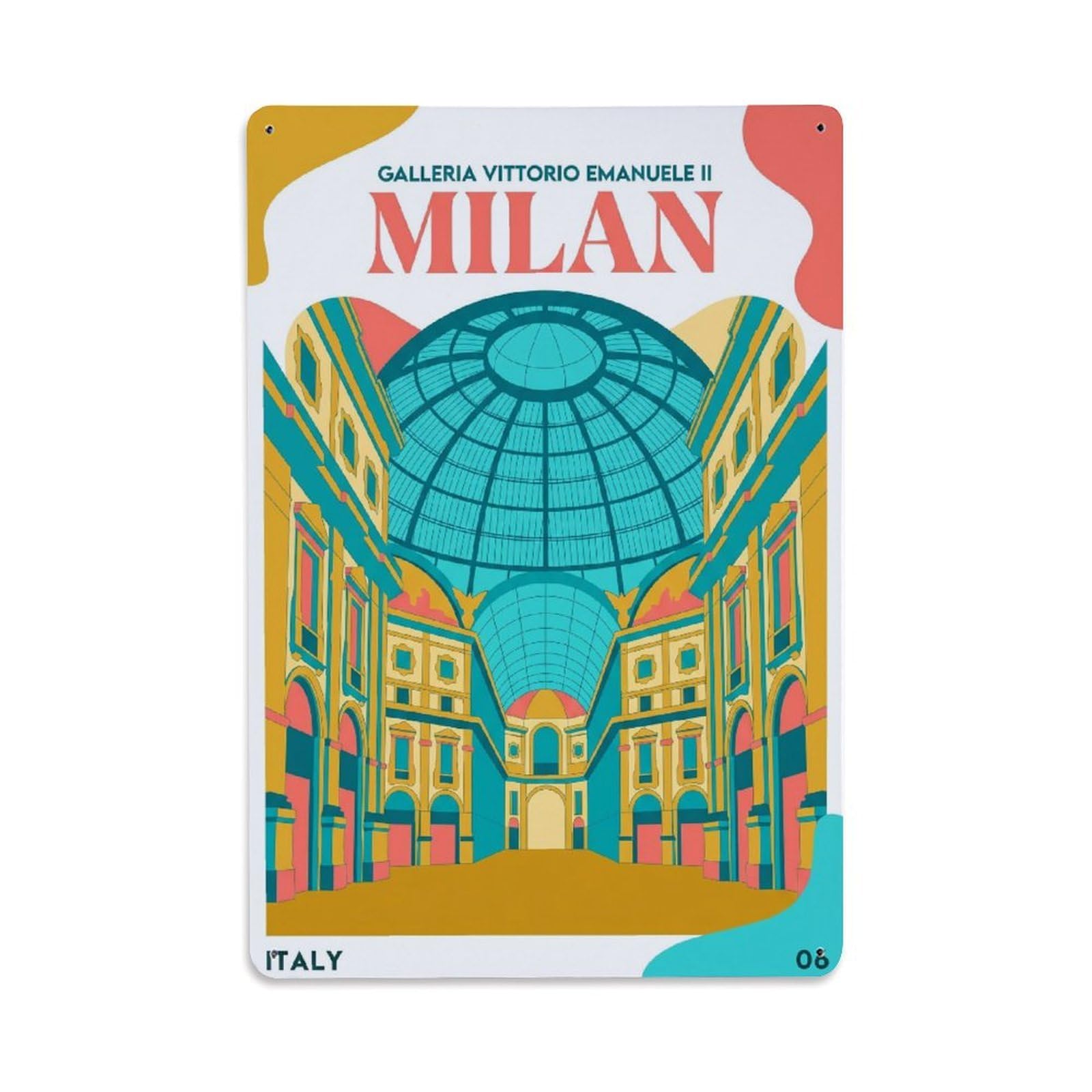 Olhnbad Style Cathedral Milan Italy Minimalist City Travel Metal Tin Sign