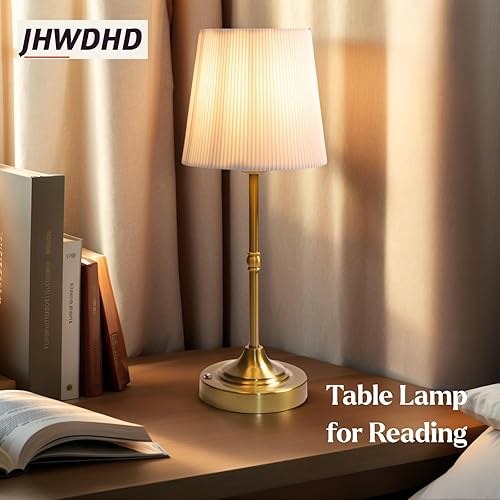 Miniatura 6 de Lámpara de mesa táctil inalámbrica para dormitorio, 5200 mAh recargable, funciona con pilas, luz de mesita de noche con pantalla de tela, atenuación