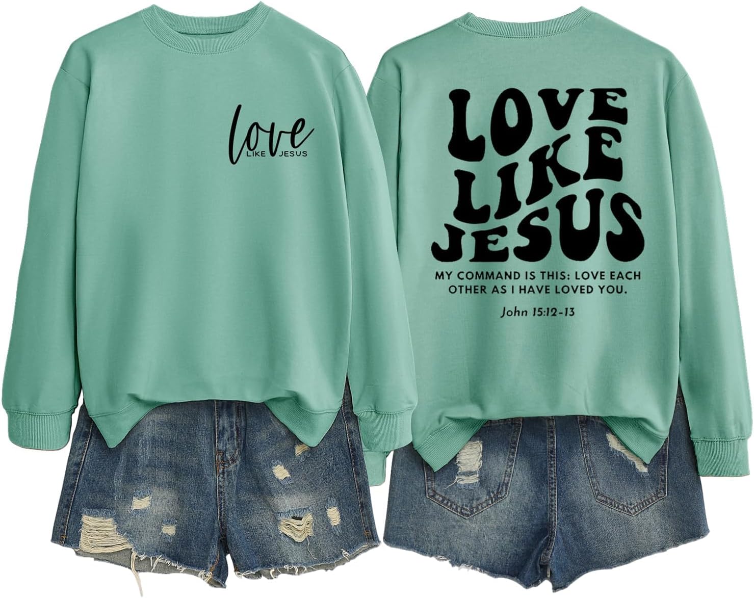 Christian Sweatshirt for Women, Love Like Jesus Funny Graphic Long Sleeve Shirts Crewneck Pullover Loose Fit Tops