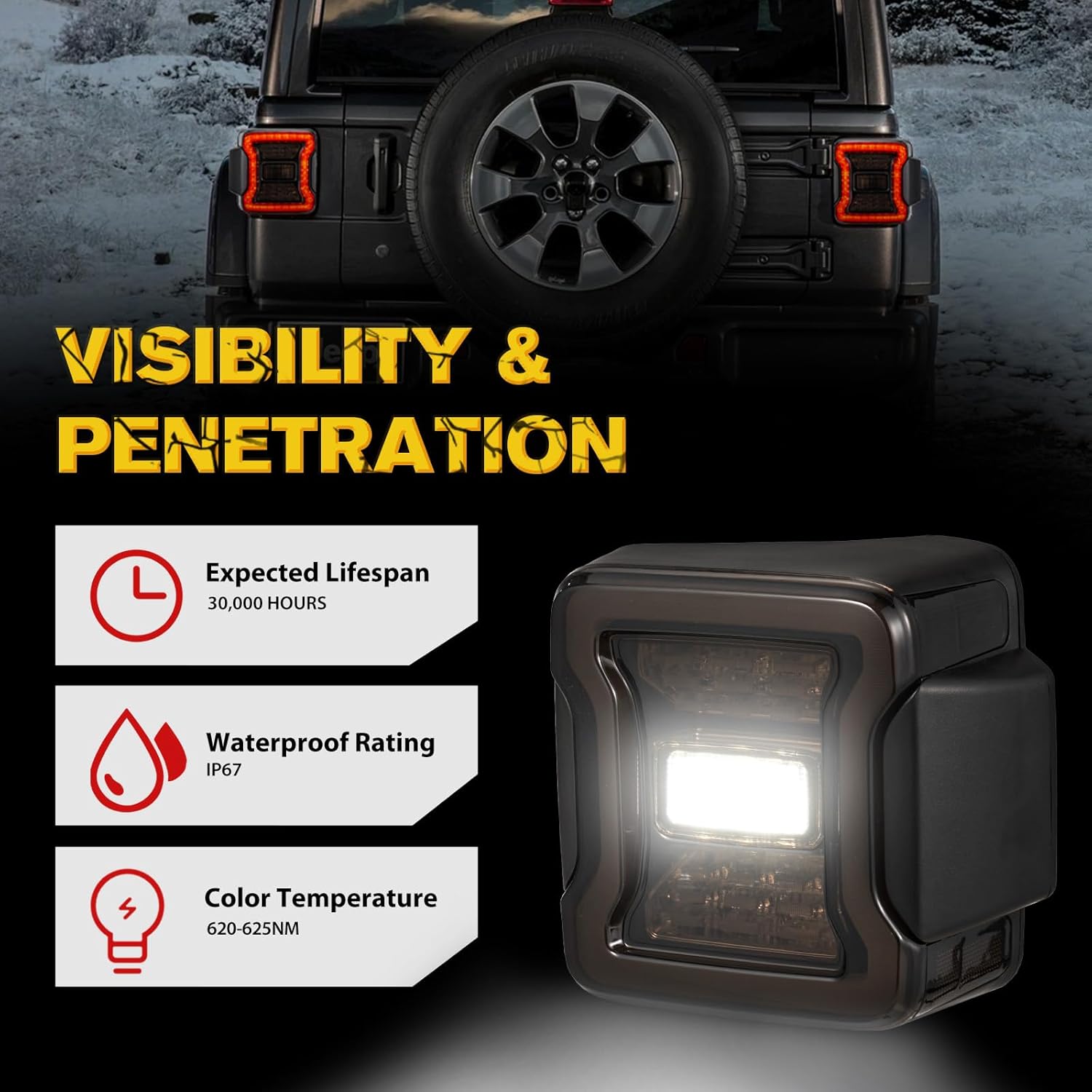 FIERYRED LED JK Tail Lights Compatible with 2007-2017 Jeep Wrangler JK, Smoked Rear Tail Lights for Turn Signal, Running/Brake and Reverse, 2PCS