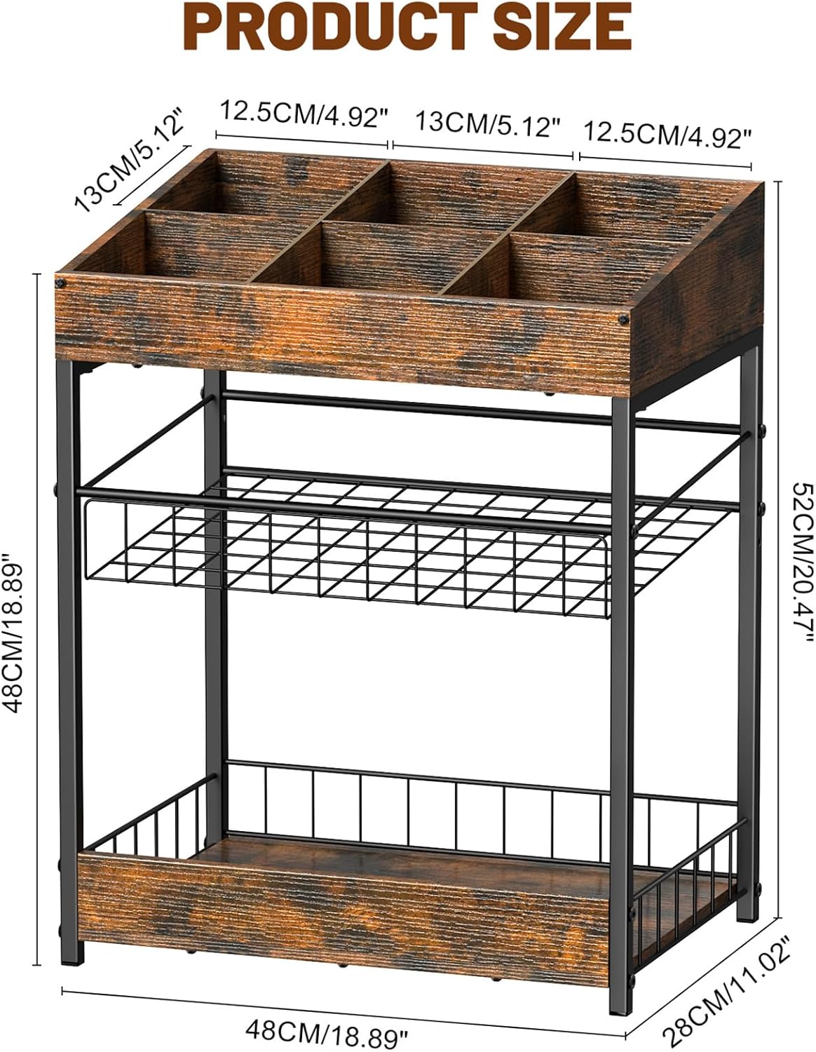 Candy Display Rack, 3 Tier Snack Rack Display for Countertop, Snack Organizer for Pantry, 6 Adjustable Compartment, Retail Display Shelf for Kitchen, Counter, Office, Brown - Image 2