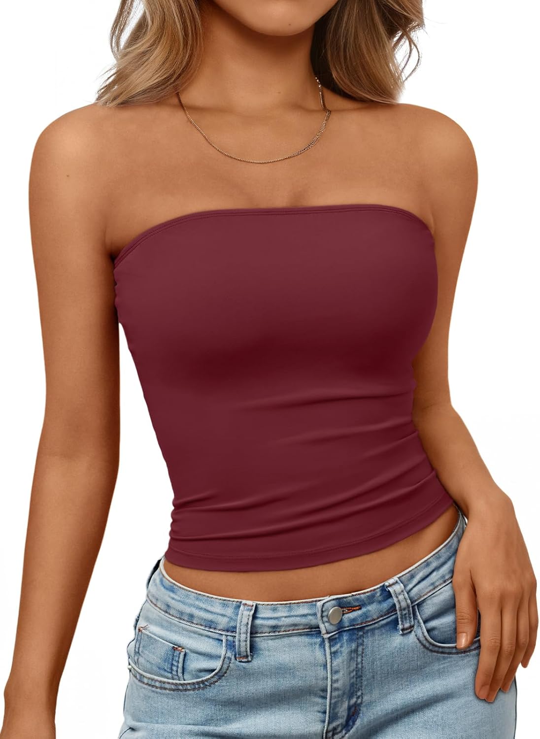 Trendy Queen Women's Strapless Bandeau Crop Top