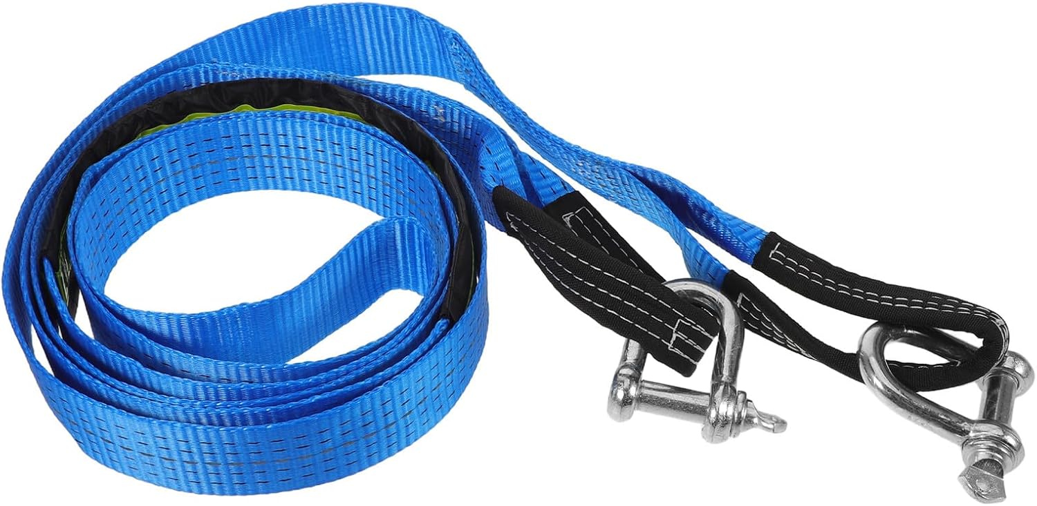 Heavy Duty Car Tow Strap with U-Shaped Hook 4m 8t Night Glow Towing Rope for Off-Road Vehicle and Trailer Emergency Use