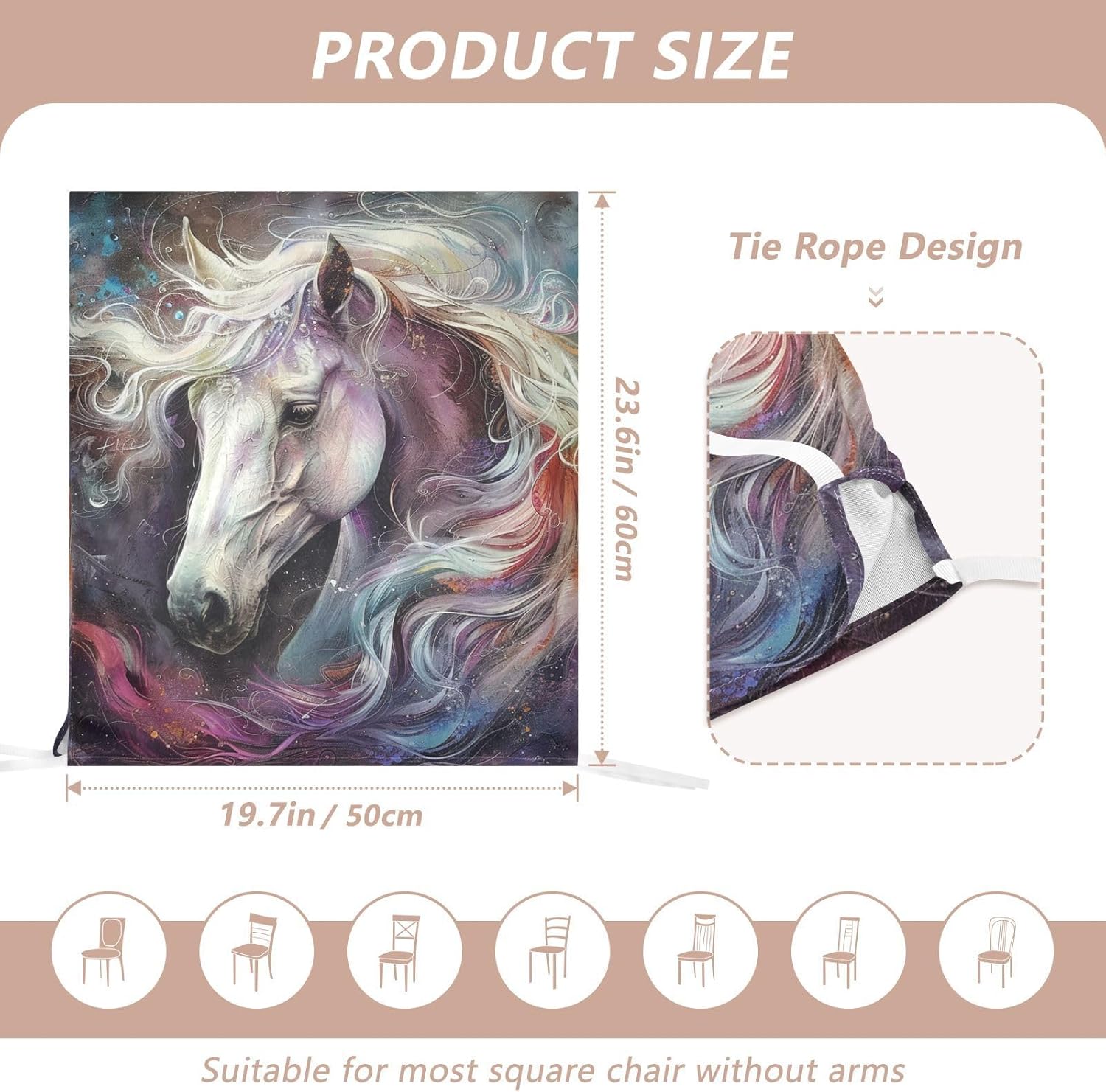 ALAZA Vintage Beautiful Horse Chair Back Cover Set of 6, Washable Reusable Removable Chair Slipcovers Decorative Chair Cover for Home Kitchen Wedding Party