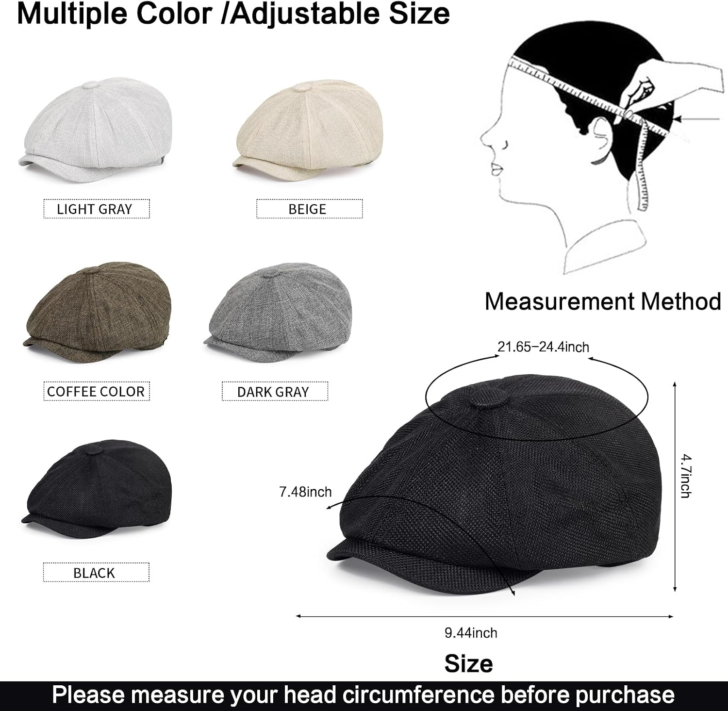 3Pcs Newsboy Hat for Men Women Elastic 8 Panel Flats Cap
