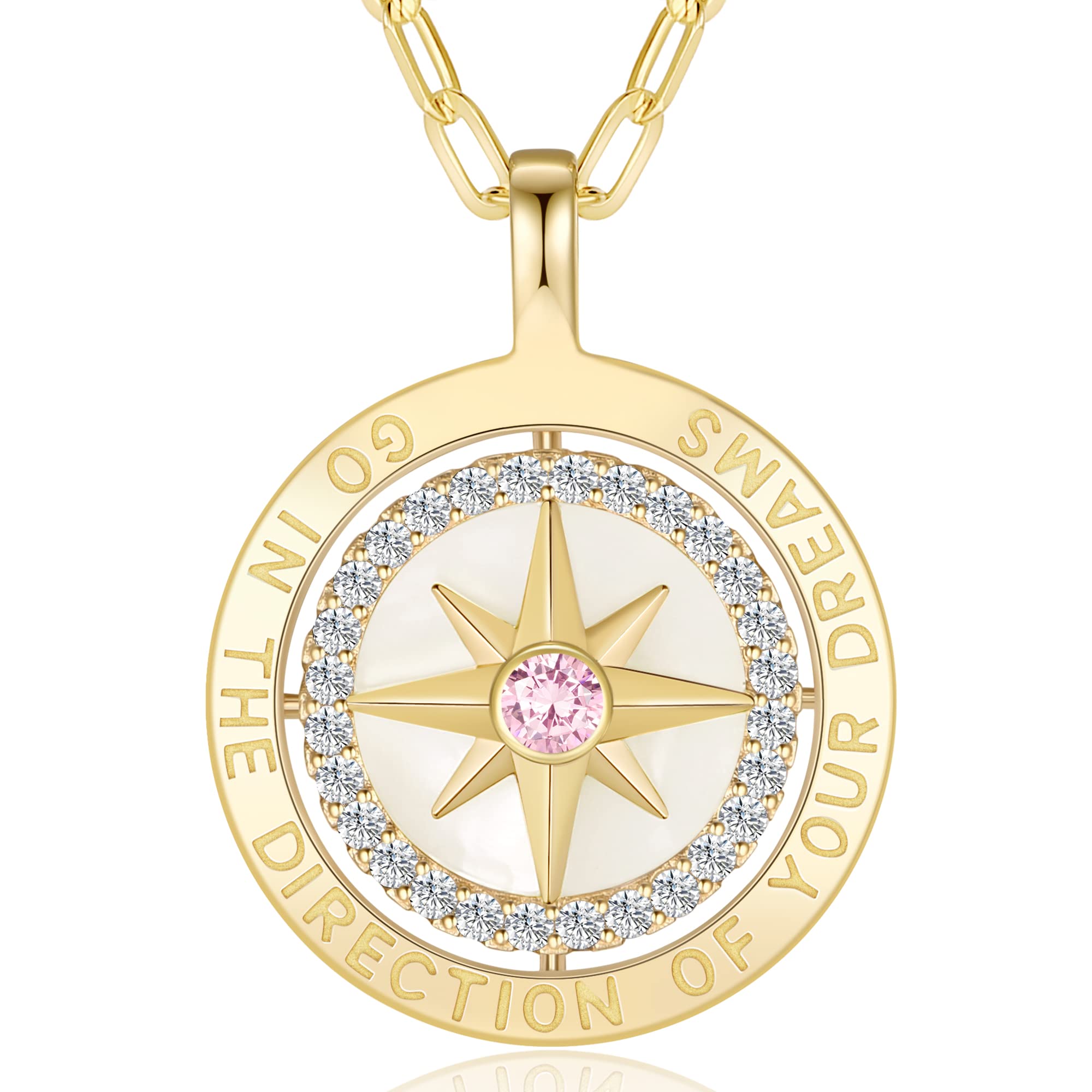 LOUISA SECRET Graduation Gifts for Her 2025, S925 Sterling Silver Compass Birthstone Pendant Necklace for Her, Anniversary Birthday Jewelry Gifts for