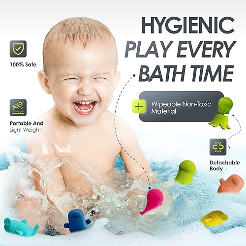 Miniatura 8 de bblüv Büddies Fun Baby Bath Toys  Animales acuáticos flotantes para bebés y niños pequeños juguetes de baño de silicona con piezas intercambiables