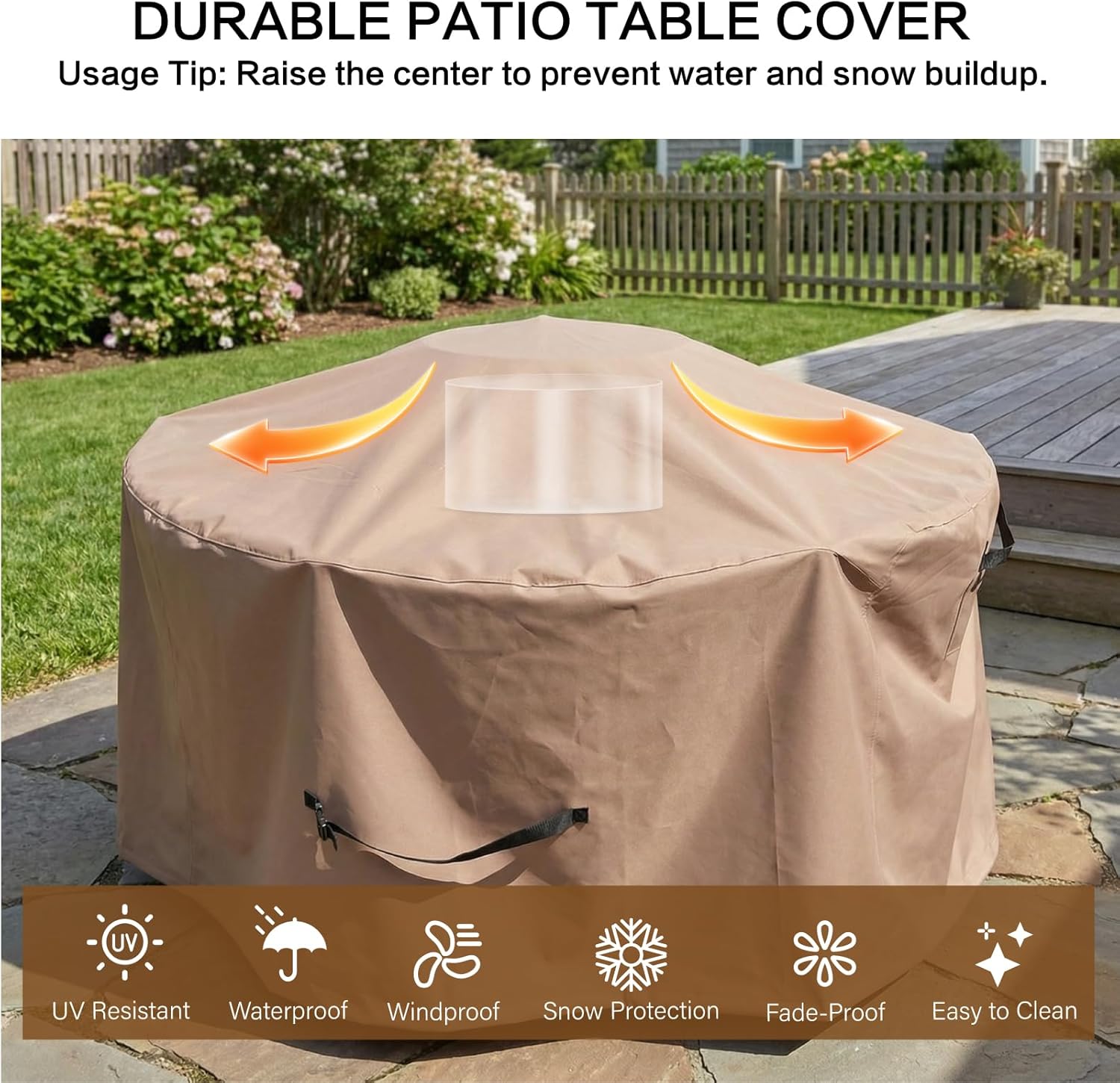 Haige Round Patio Furniture Cover 54" Dia x 28" H, Waterproof 600D Outdoor Table Covers Round, Heavy Duty Patio Table and Chair Cover, Windproof with Buckles & Air Vents, Brown