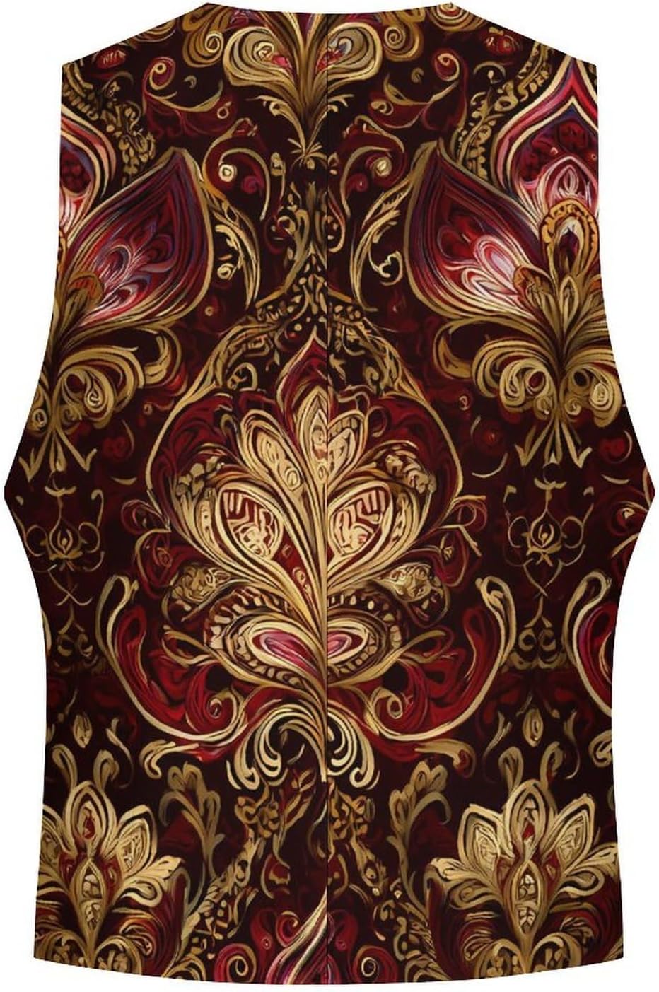 Vintage Gold Damask Pattern Men Formal Suit Vest V-Neck Button Waistcoat for Business Wedding