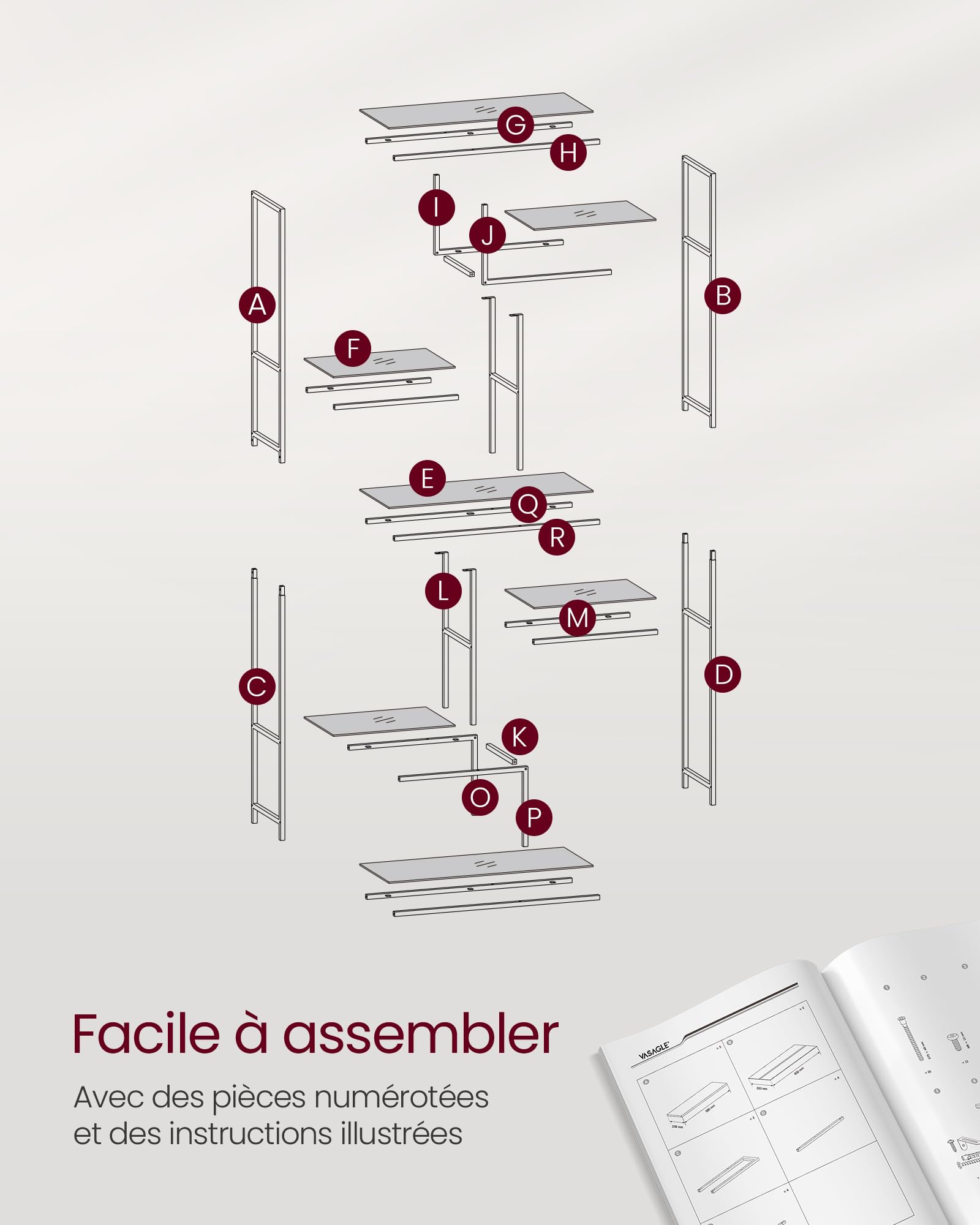 VASAGLE Étagère de Rangement, Bibliothèque, 6 Niveaux, Porte-Plantes, 30 x 80 x 180 cm, Verre Trempé, pour Bureau, Salon, Chambre, Cuisine, Noir Pur LGT502B61