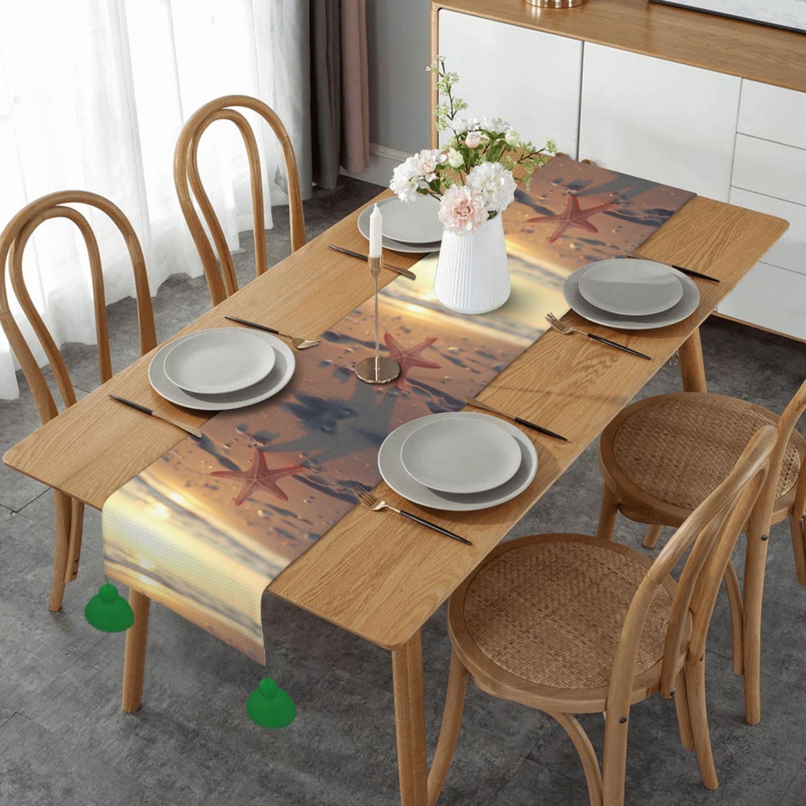 Chemin de table imprimé étoile de mer de haute qualité pour style ferme rustique