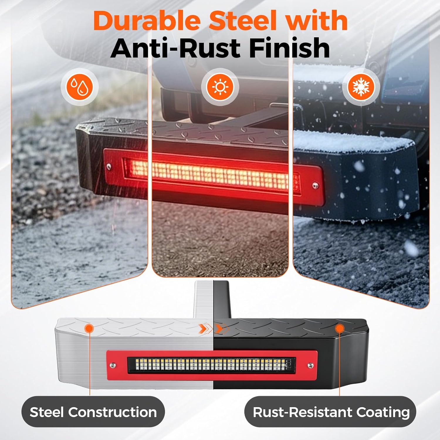 Tow Hitch Step with 2 Inch Receiver, Universal Rear Bumper Guard with LED Light, Max 700 Lbs Upgraded Textured Black Anti Slip, 15.2Inch Step Bar for Pickup Trucks SUVs Vans ATVs