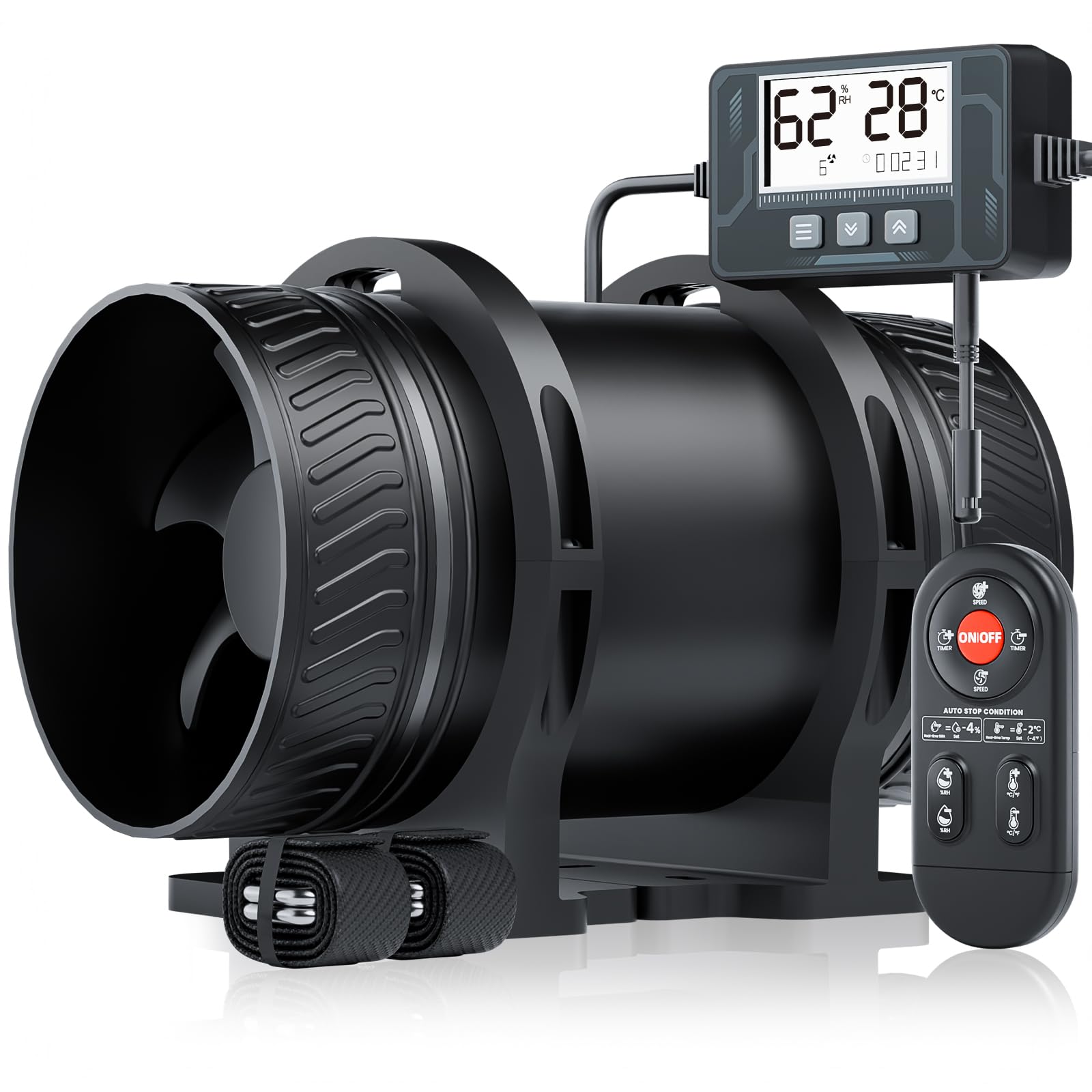 MOCINE 100mm ダクトファン 温湿度センサー付き リモコン操作 6段階風量調整 タイマー機能 取付ベース付き 静音インラインファン 換気扇