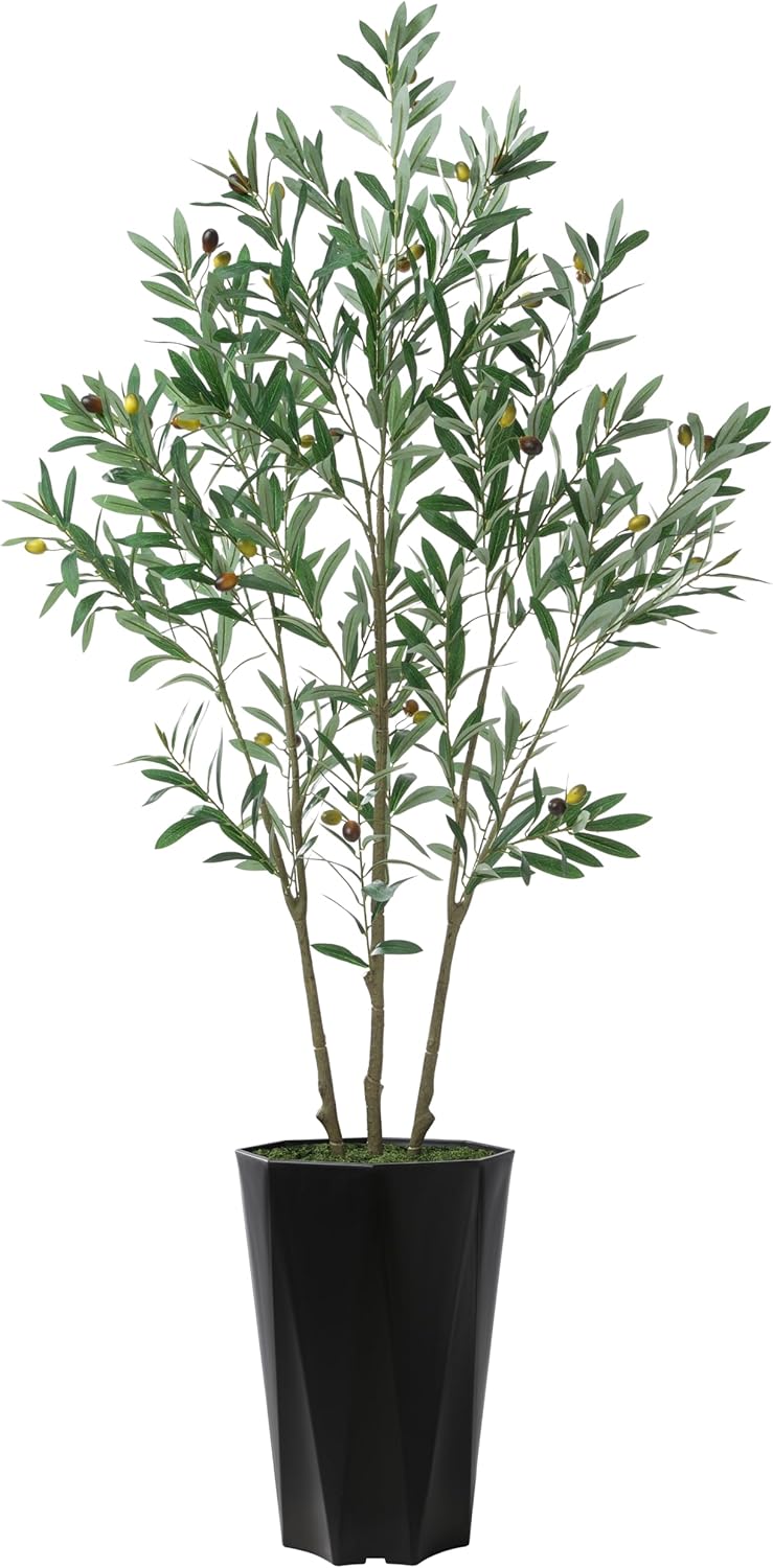 Artificial Olive Tree 5FT - Faux Plant with Black Diamond Planter - Tall Fake Olive Floor Plant Potted - Artificial Silk Tree for Home Office Living Room Decor Indoor