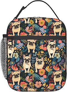 Reusable French Bulldog Lunch Box for Kids Girls Boys Women Adult, Insulated Cute Dog Lunch Bag,Polyester Cooler Floral Handbags Case for School Picnic Work Travel Beach or Hiking (Dark)
