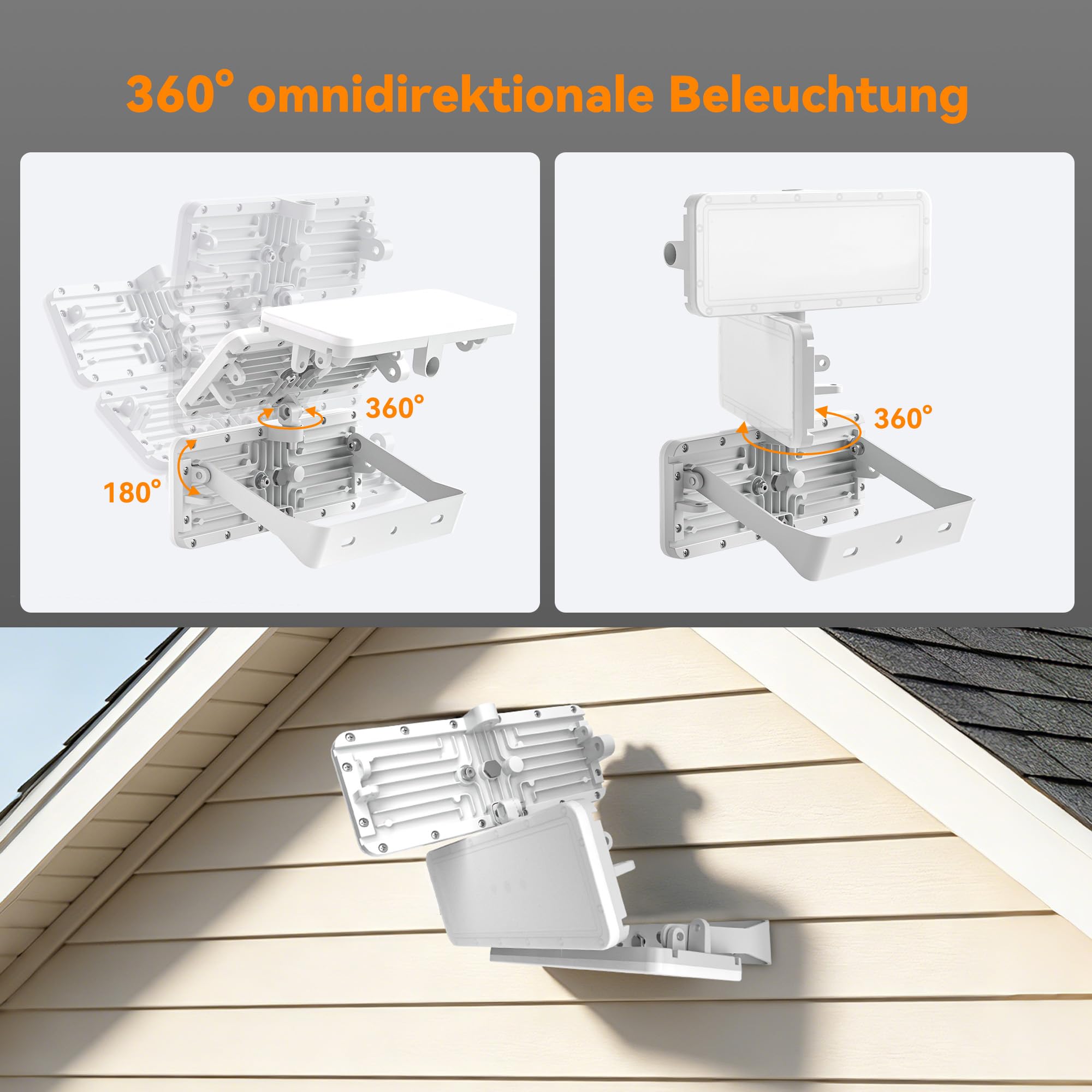 SOLLA 2026Lite 300W LED Außenflutlicht 30000LM Hochleistungs, 6000K Tageslichtweiß IP65 Wasserdicht, 3 Verstellbare Köpfe Außen-Sicherheitslicht für Hof Parkplatz Sportplatz Baustelle - Grau