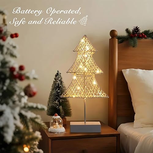 Miniatura 4 de Lámpara de árbol de Navidad, hilo de algodón enrollado, mini árbol de Navidad con luces, funciona con pilas, luz de árbol de Navidad para el hogar,