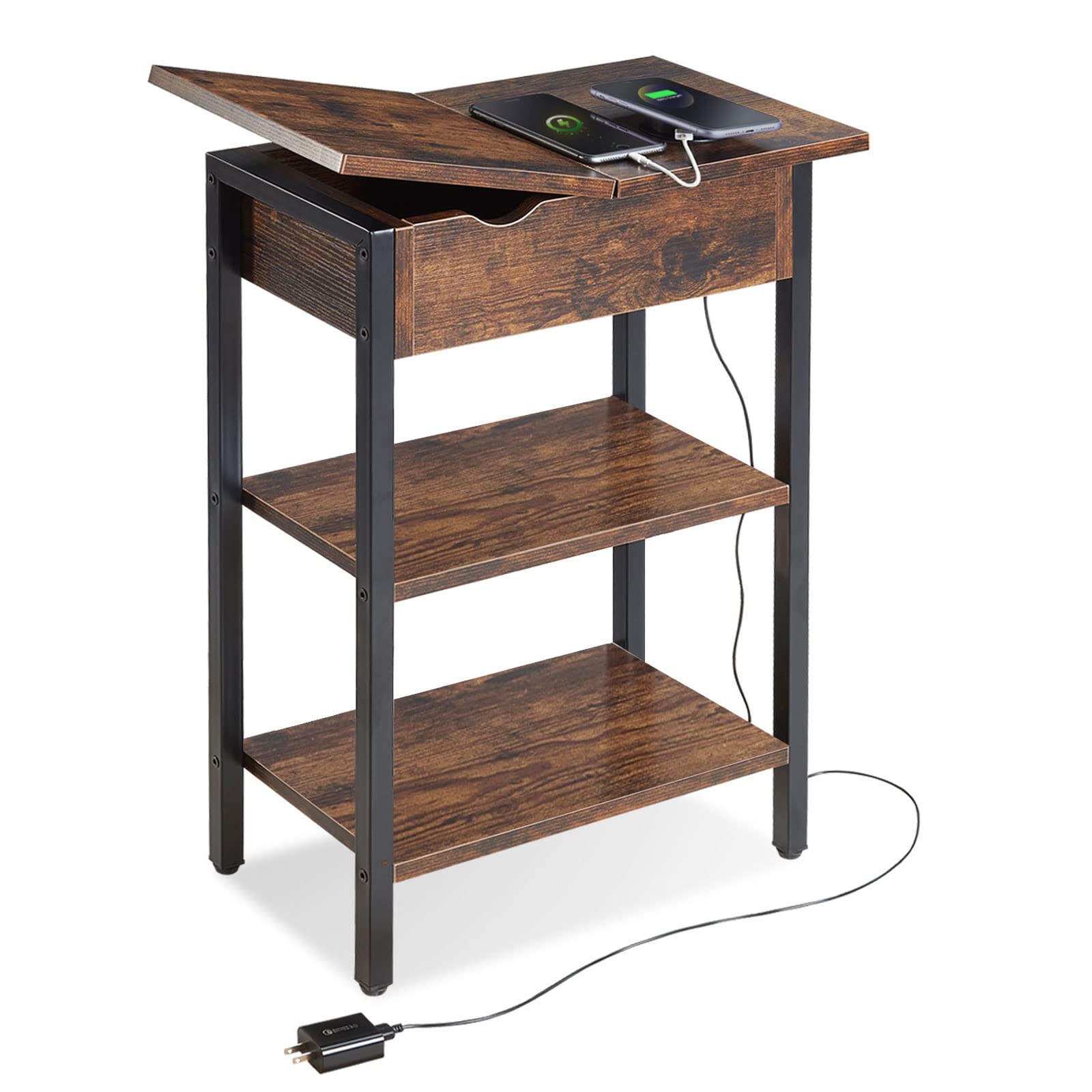 End Table with Charging Station, FENICHI Flip Top Side Table with Wireless Charger and USB Ports