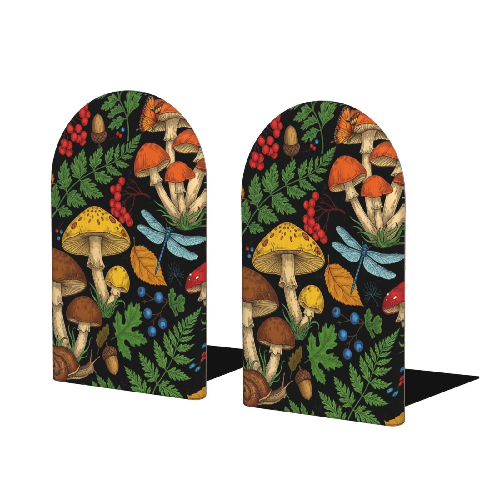 Wood Bookends for Shelves, Plants Mushrooms Decorative Non-Slip Book Ends for Home Office Decor, Aesthetic Book Holder/Stands/Stopper, Desk Organizers, Book Dividers