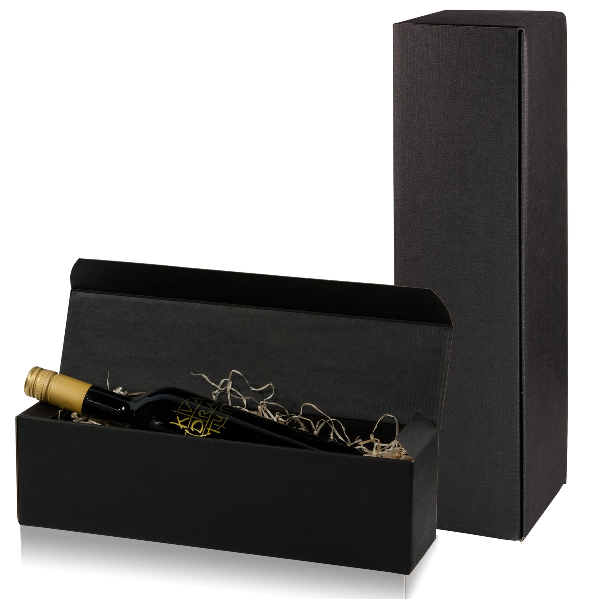 10x Flaschen Geschenkkarton Wein - Schwarz - für 1 Flasche - Verpackung in hochwertiger Leinenoptik