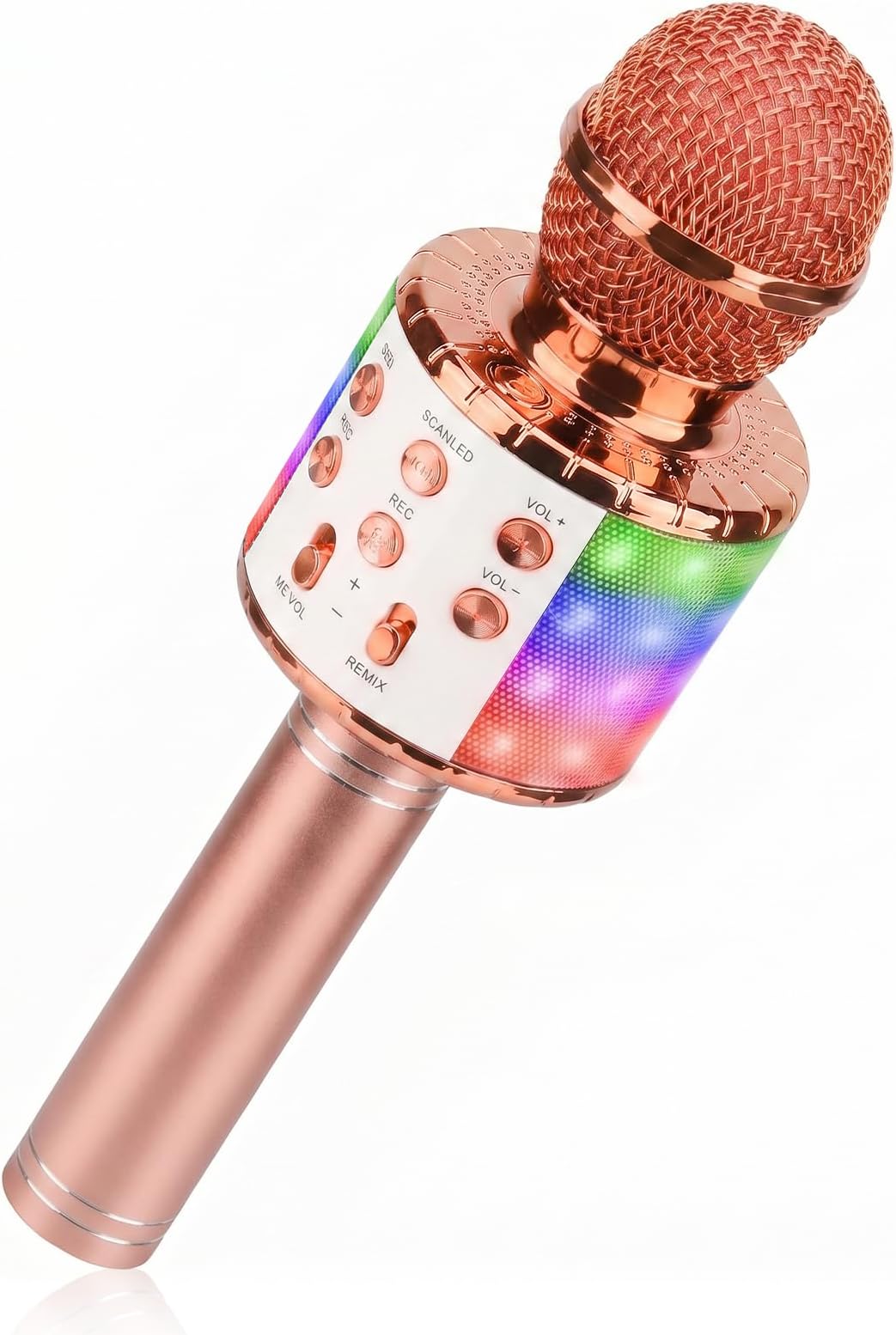ShinePick Karaoke Microphone, 4 in 1 Wireless Microphone with LED Lights Handheld Portable Karaoke Machine, Home KTV Player, Compatible with Android & iOS Devices(Pink)