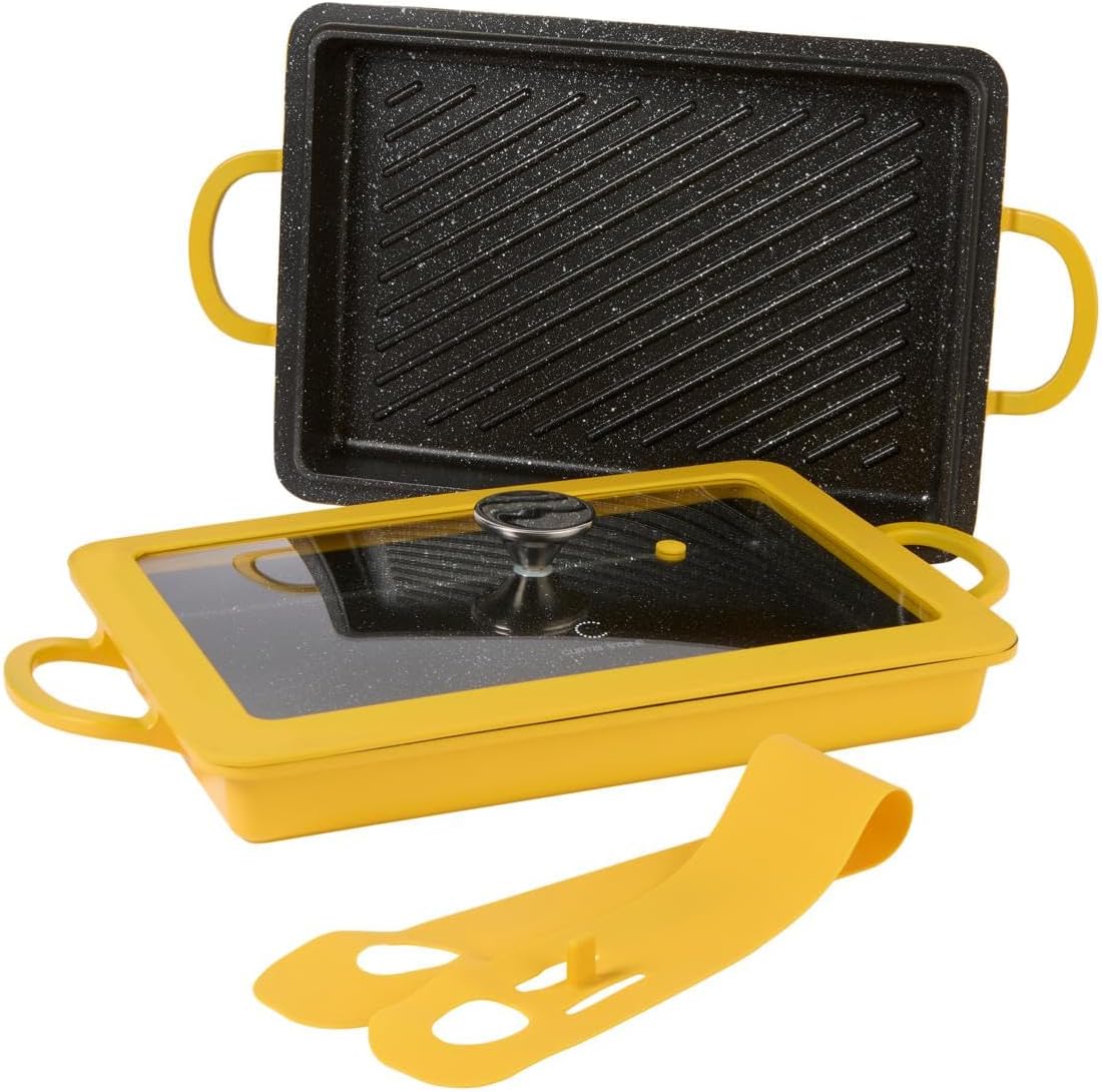 Curtis Stone 13-in-1 Dura-Pan+ Sauté Pan with Grill Pan and Lid (Renewed)