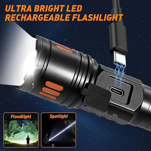 Miniatura 6 de AYL Rechargeable Flashlights 2 Pack, Super Bright High Lumens Flash Light, 6 Modes Zoomable Linternas with LCD Display, High Powered Handheld LED