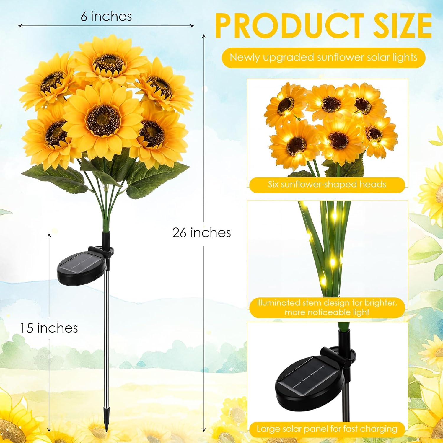 VIHOSE 4 Pack Sunflower Solar Lights with 24 Sunflowers 45 LED Ip65 Waterproof Outdoor Stake Lights with Upgraded Solar Panel for Yard Patio Landscape Lawn Garden Decor for Mom Grandma Birthday Gifts