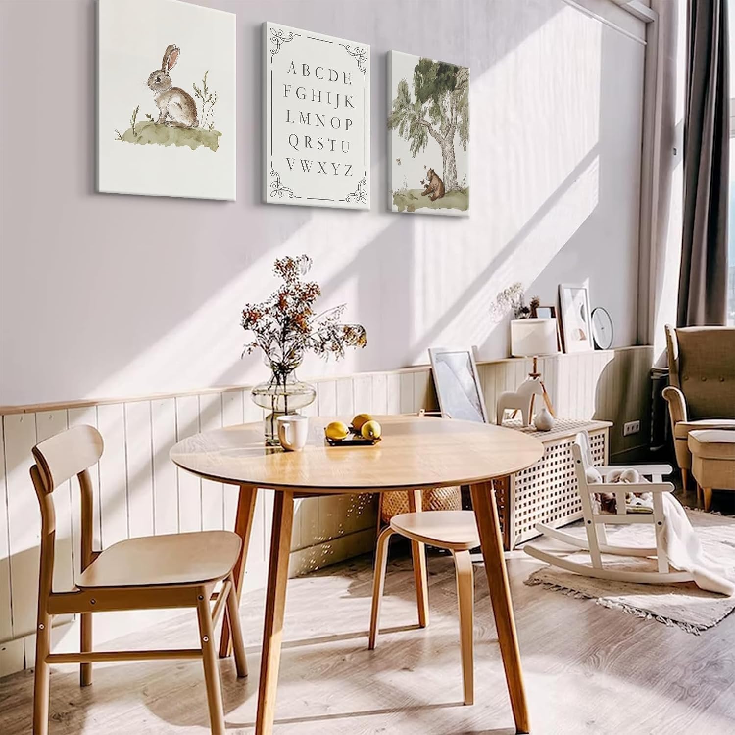 LSXARTQQ Set of 3 Woodland Nursery Wall Art Neutral Forest Animal Alphabet Canvas Wall Decor Vintage Nursery Wild Animals Paintings Pictures Kids Boys Girl Room Bear Bunny Artwork Prints(12x16inch) Nursery 12x16inch