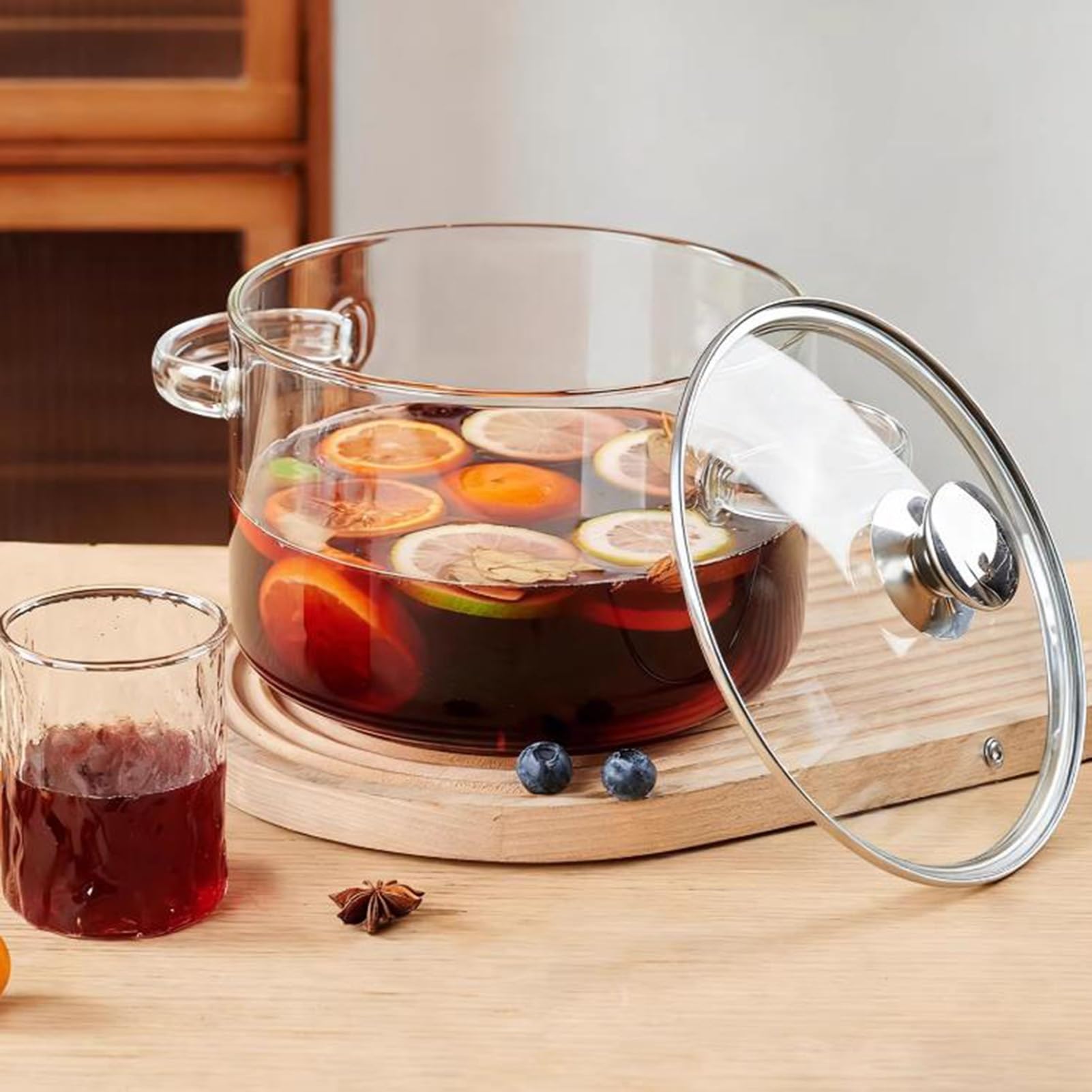 Glas-Kochtopf – Borosilikat-Kochtopf mit Doppelgriffen für Suppe, Milch, Soße, Nudeln, Nudeln