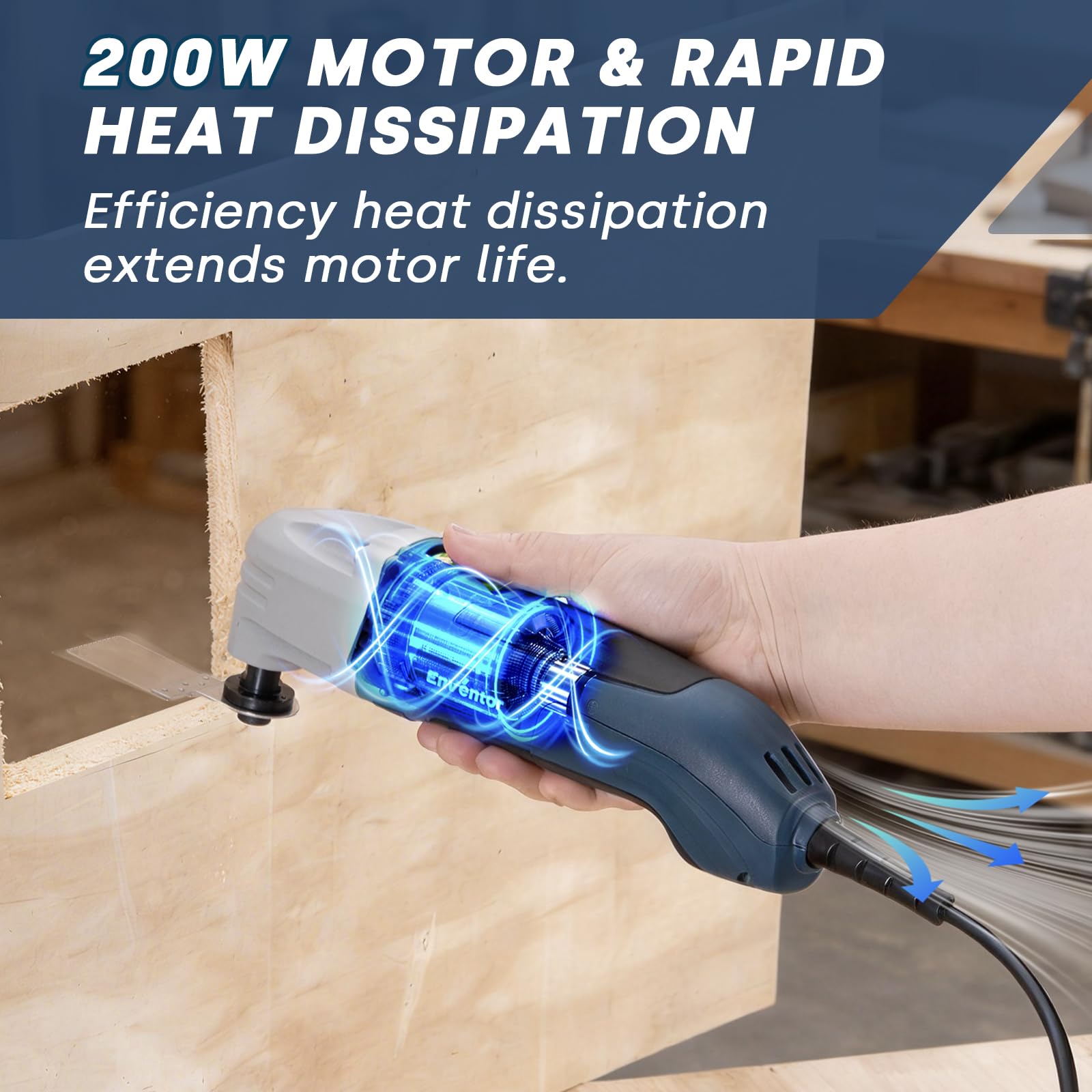 Enventor Outil Multifonction Filaire 200W, 22000 OPM, Angle d'oscillation de 3°, Scie Vibrante avec 1 Grattoir, 1 Lame de Scie et 16 Papier de Verre pour Découpe, Sculpture et Polissage