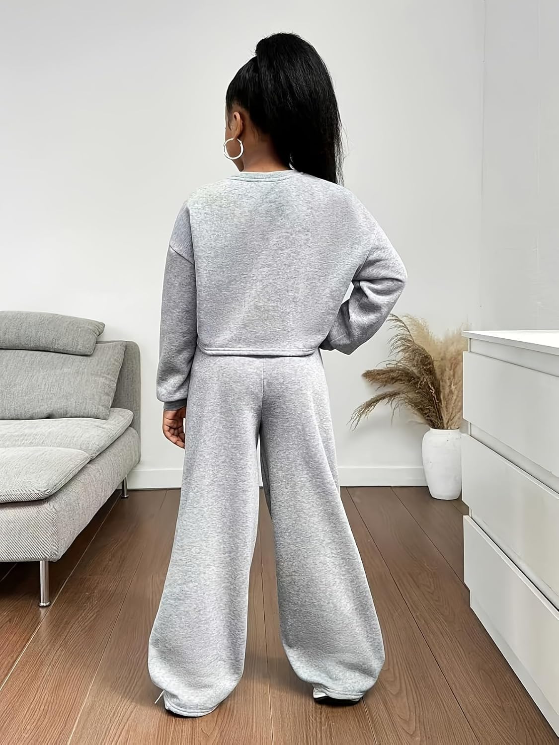 Girls 2 Piece Sweatsuit Outfits Long Sleeve Pullover Sweatshirt Tops and Wide Leg Sweatpant Jogger Pants Sets for 8-12Y - Image 3