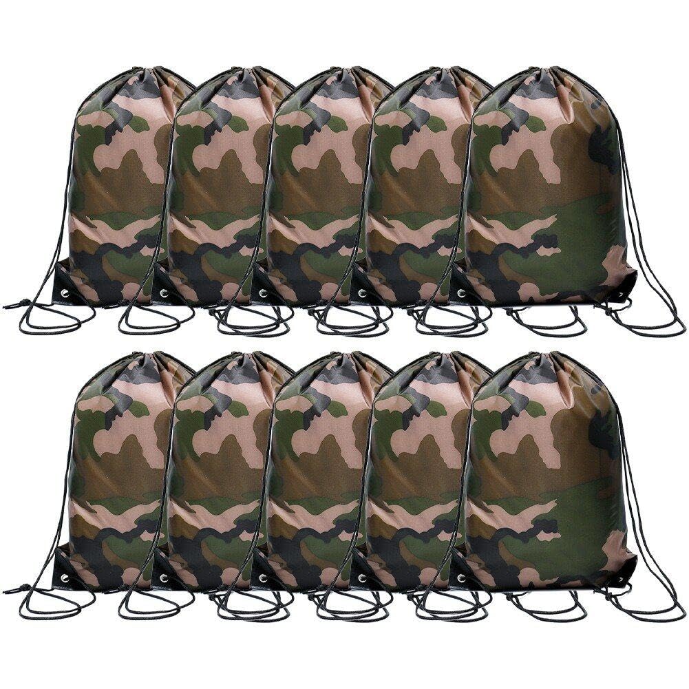 10pcs Drawstring Camo Bag Gym Bag Lightweight Storage Backpack Sports Fitness Supplies for Gym Camping