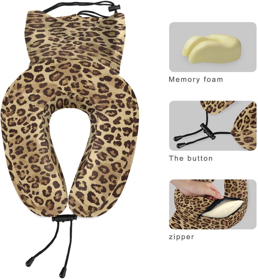 ALAZA Memory Foam Travel Pillow with Snap Clip Cheetah Leopard Print Animal Skin Neck Pillow for Airplane Travel Kit, Soft Comfortable and Washable image 2