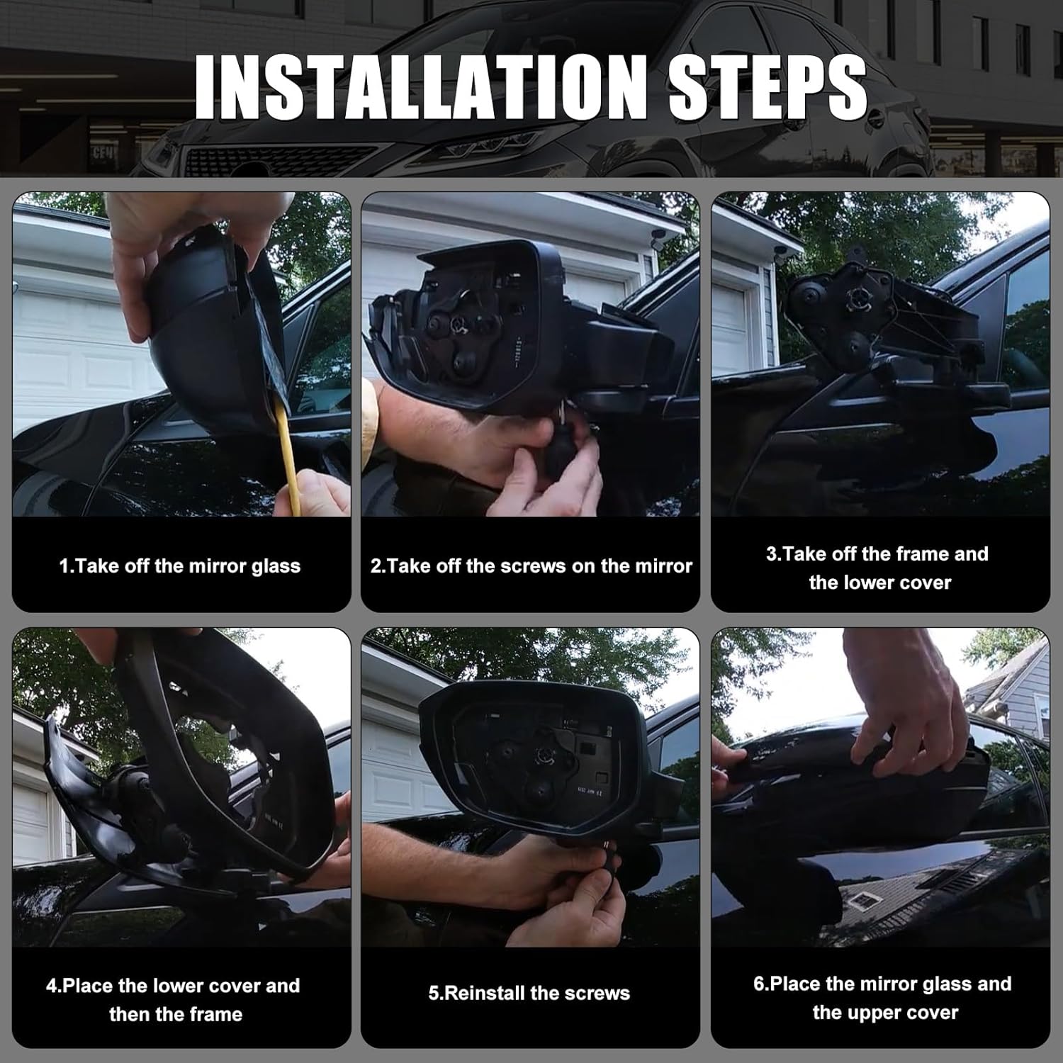 Black Lower Mirror Cover Replacement for 2022-2025 Honda Civic 11th W/O Turn Signals, Side Mirror Bottom Cover Caps (Right Passenger Side)