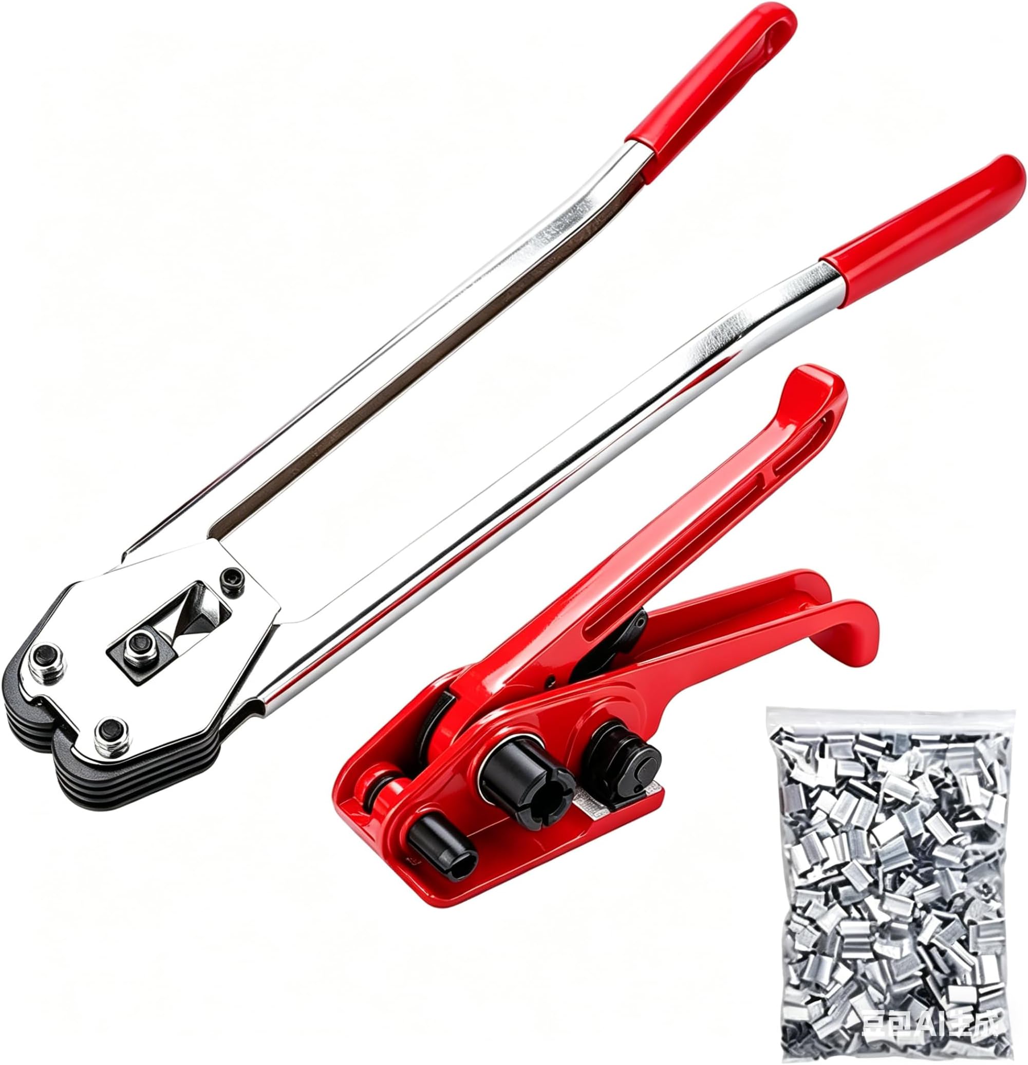 Binding Tool Kit for Strapping - Poly Strapping Tensioner Cutter & Sealer Manual Banding Tool Windlass Set for 1/2"- 3/4" Width Polyester Polyproplyn Strap, with 200 Strapping Seals