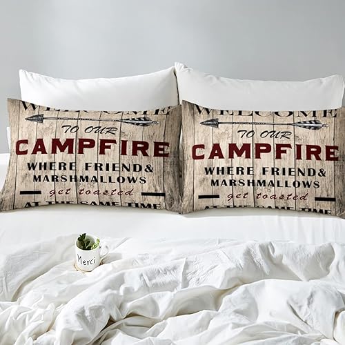Miniatura 5 de Homewish Funda de edredón para acampar al aire libre, tamaño Queen, juego de ropa de cama de madera rústica marrón de 3 piezas para niños,