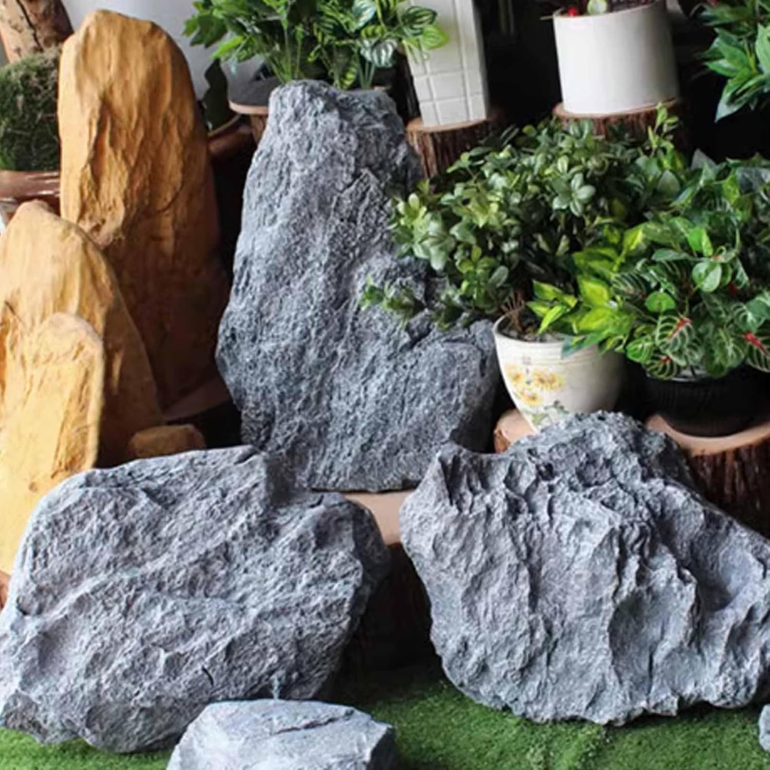 Patio Irregular Rock Mulch, Artificial Landscape Stone, Selected Fiberglass,Suitable for Aquarium Decoration, Pool Landscape,Landscaping(48x18x13cm)
