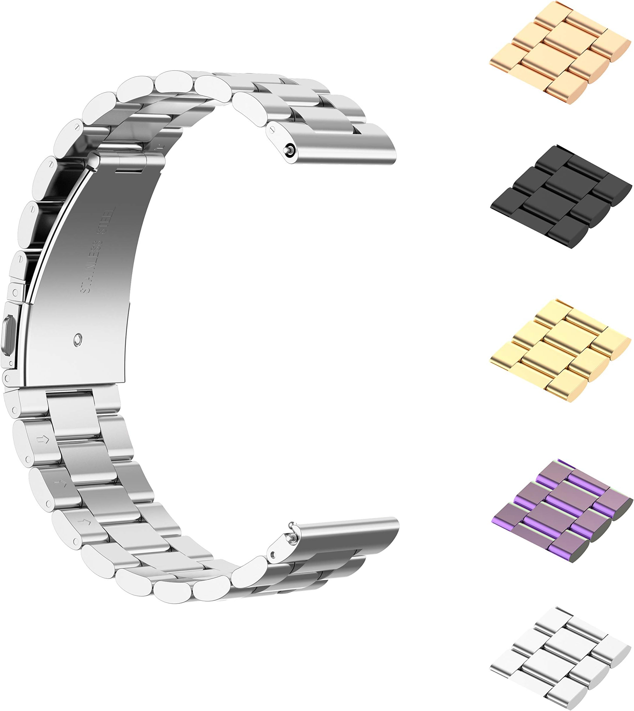 Classic Stainless Steel Metal WatchBand for Huami Amazfit GTS 4 mini 4 3 2 2e 2 Mini/GTR 42mm/Bip 3 pro/Bip U pro/Bip S/Bip Lite Smart Watch 20MM Sport Wrist Strap Bracelet w/Adjustment Tool (Silver)