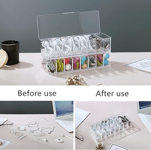 Miniatura 9 de Doitxue 1 caja organizadora de electrónica transparente, organizador de cargador acrílico de 6 capacidades, estuche organizador de cables con 1