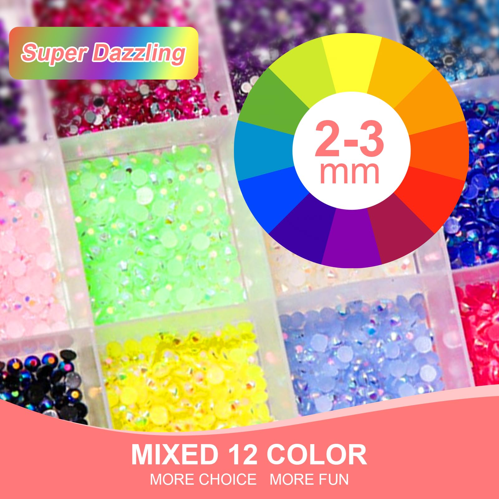 18.000 stuks zirkonia, 3 mm, strassteentjes, 24 kleuren, met pincet, glitterstenen voor doe-het-zelf gezicht en kleding