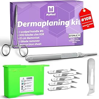 10R Blades Dermaplaning Kit Containing 10r Blades Scalpels Pack of 100 with Scalpel Handle #3 + 10R Scalpel Blade Remover Box + Hemostat by Mymed