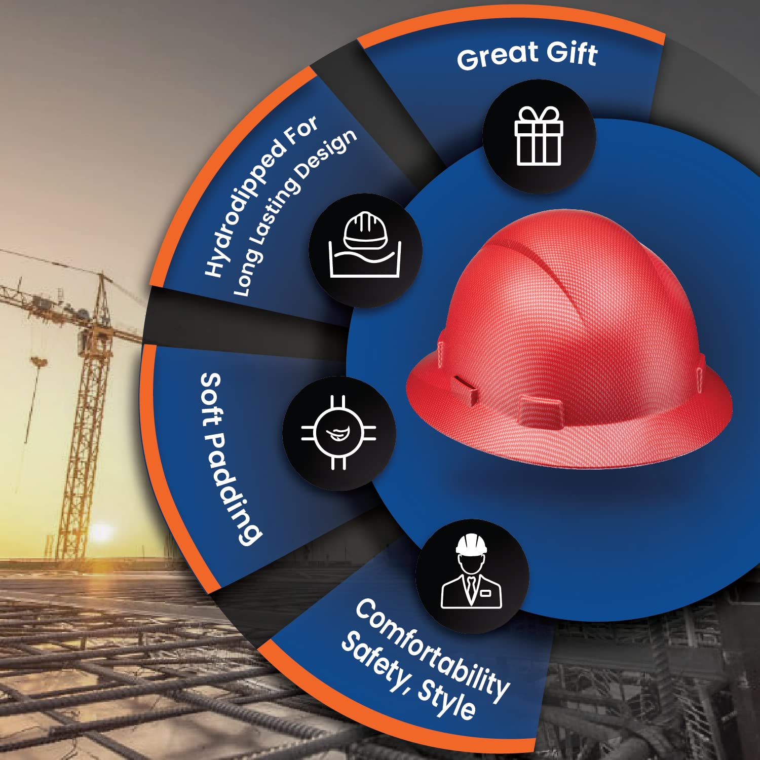 Full Brim Vented Red Textured Carbon Fiber Design Matte Finish OSHA Hard Hat with 6-Point Suspension