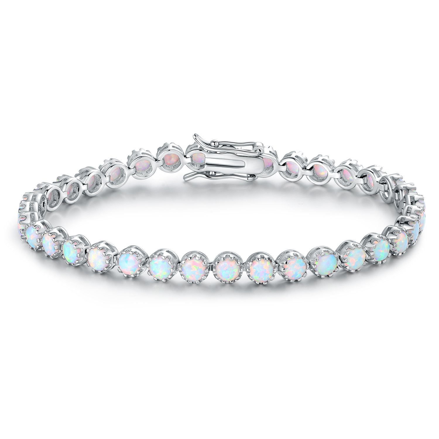 Barzel 18K Gold Plated Crown Created Opal Bracelet Tennis